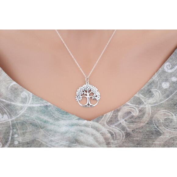 Sterling Silver Tree Pendant Necklace, Silver Tree Pendant Necklace - Picture 6 of 6